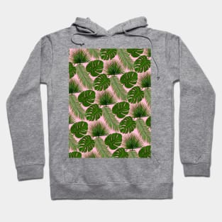 Tropical Leaf Pattern on Pink Hoodie